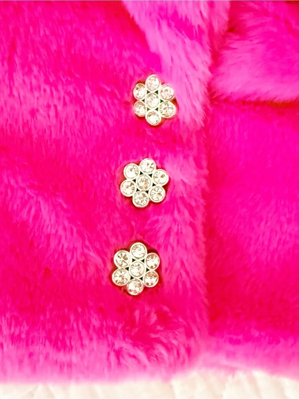 Nanette Lepore 3T Bright Hot Pink Faux Fur Cropped Jacket Floral Jewel Buttons